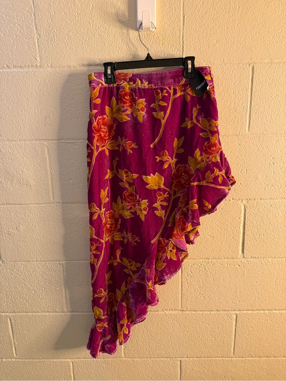 Forever 21 Fuchsia Floral Asymmetrical Ruffle Skirt